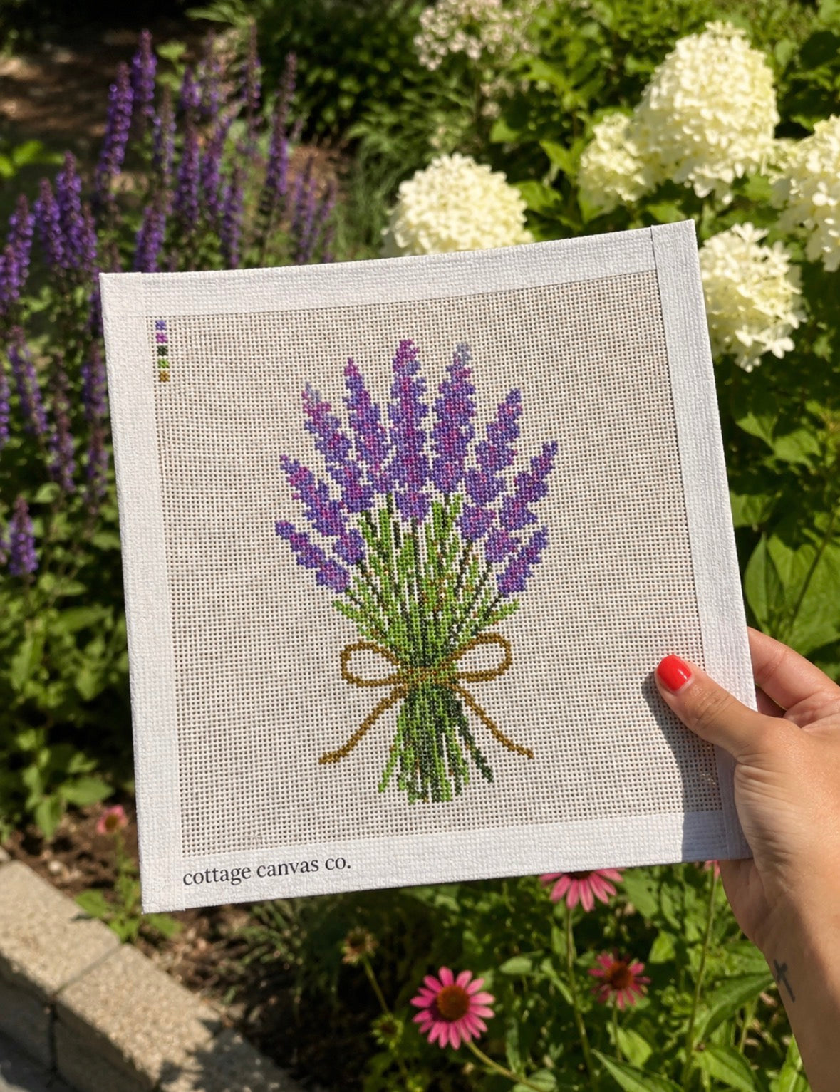 Lavender Bundle Needlepoint Canvas | Hand-Painted Cottage Garden Design