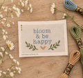 Bloom & Be Happy Needlepoint Canvas – 13 Count Mesh – Beginner Friendly – Cottage Quote Canvas