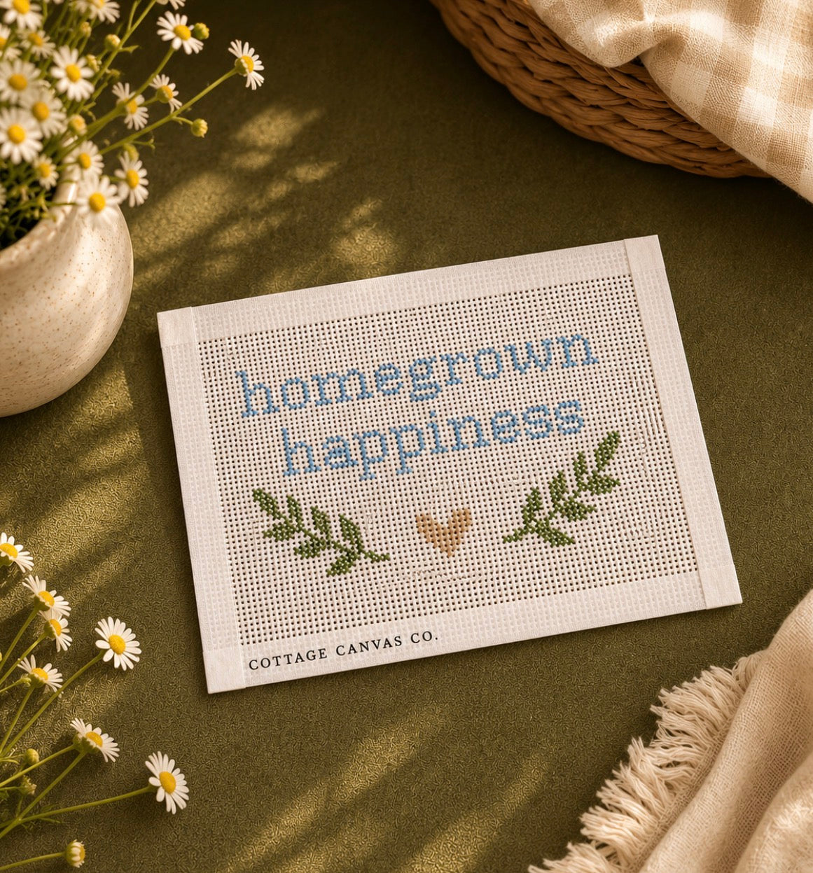Homegrown Happiness Needlepoint Canvas | Hand-Painted 13 Count | Beginner Needlepoint
